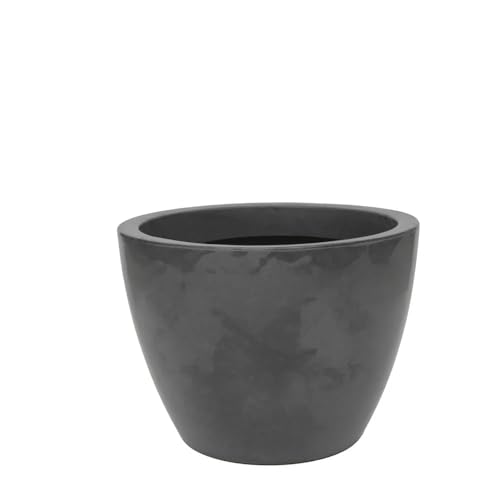 19.7" Wide Planter | Eco-Friendly Round Planter for Indoor or Outdoor Deck/Porch | Durable All-Weather Use Modern Pot for Trees, Flowers, Plants - Marbled Black - color: Marbled Black, size: 14.6" H x 19.7" W