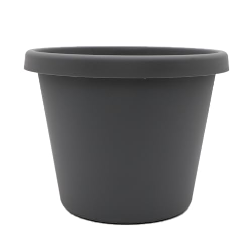 The HC Companies Prima Round Plastic Plant Pot w/Rolled Rim - Lightweight & UV Resistant Flower Pot for Herbs & More - Outdoor & Indoor Plant Pots w/Drainage (12 inch, Warm Gray, Pack of 1) - color: Warm Gray, size: 12", style: Pack of 1
