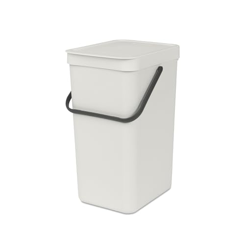 Brabantia Sort & Go Kitchen Recycling Bin | S / 4.2 Gal / 16L | Light Gray | Removable Stay-Open Lid, Carry Handle | Trash Can for Bottles, Cans, Paper, Glass | Wall-Mounting Bracket Included - color: Light Gray, size: 1x 4.2 Gal / 16L