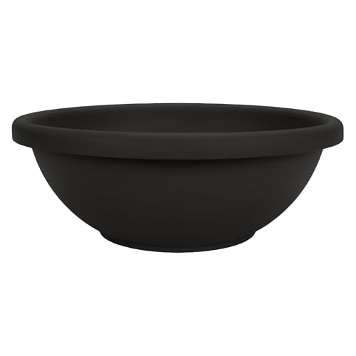 The HC Companies Shallow Planter with Drainage - Contemporary Garden Bowl Planter for Flowers, Herbs & More - Round Succulent Planter Pot for Indoors and Outdoors (24" Black, Pack of 1) - color: Black, size: 24", style: Pack of 1