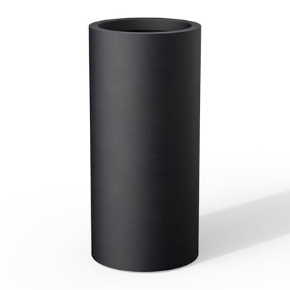 Kante Accent Round Column Black Concrete Planter 23.6" Tall, Outdoor - color: Black, size: 23.6“h