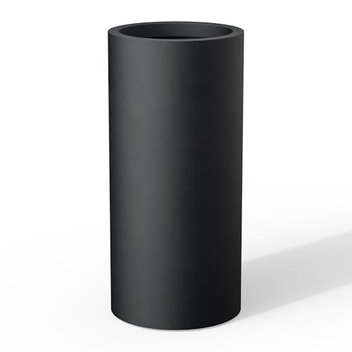 Kante Accent Round Column Black Concrete Planter 23.6" Tall, Outdoor - color: Black, size: 23.6“h