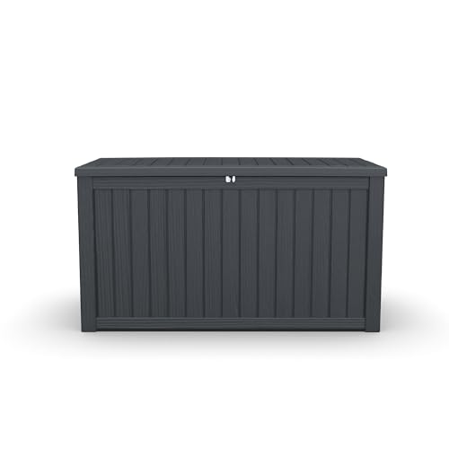 180 Gallon XXL Resin Deck Box, Large Outdoor Storage Shed & Bench, Black - color: Black-B