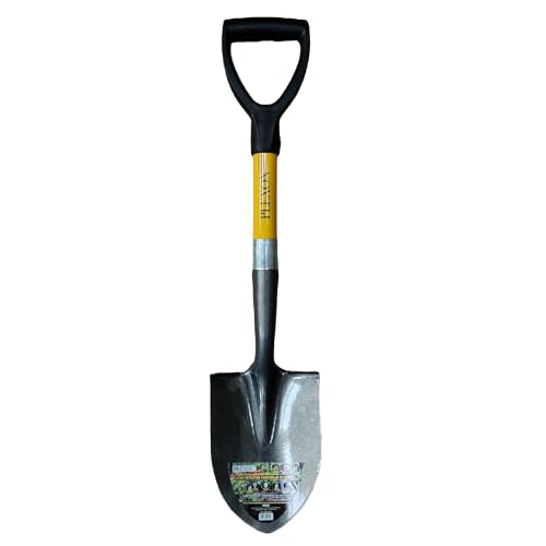 Plexon Mini Transfer Shovel 27" – Fiberglass Handle, 50Mn Steel Blade, D-Grip – Compact Spade for Car Emergency, Camping, Garden & Sand - style: Round
