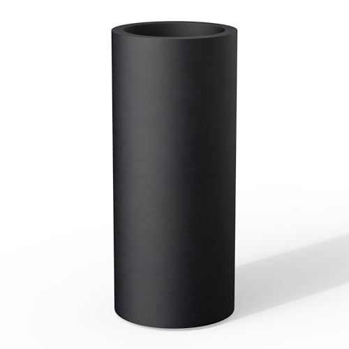 Kante Small Round Column Black Concrete Planter 18.9" Tall, Outdoor - color: Black, size: 18.9“h