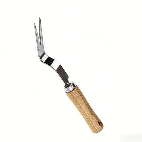 Hand Weeder Tool, Stainless Steel Gardening Weed Puller, Garden Tools, Manual Weeding Removal Cutter Tool with Wood Handle for Planting - size: V