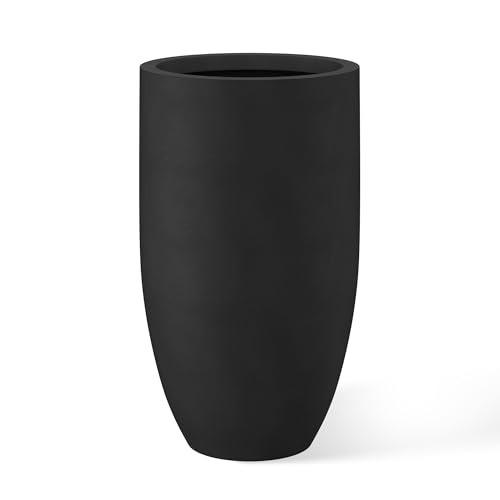 Kante Large Round Tapered Black Concrete Planter 24" Tall, Outdoor - color: Black, size: 24" Tall