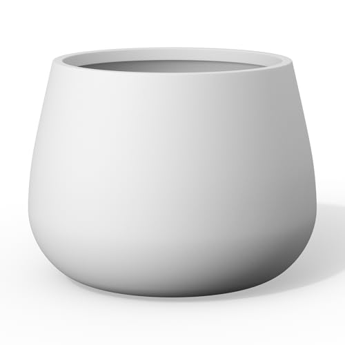 Kante Accent Round Curved White Concrete Planter 18.1" Dia, Outdoor - color: White, size: 18.1"Dia x 13.8"H