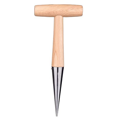 11" Stainless Steel Garden Dibber Bulb Planter with Wooden Handle, Bulb Planter for Sowing Seeds Transplanting Vegetable Flowers