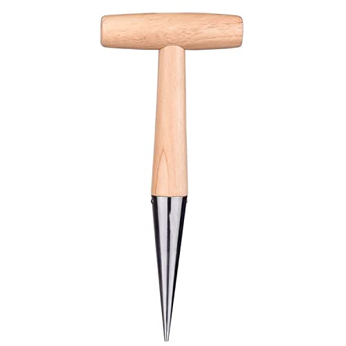 11" Stainless Steel Garden Dibber Bulb Planter with Wooden Handle, Bulb Planter for Sowing Seeds Transplanting Vegetable Flowers