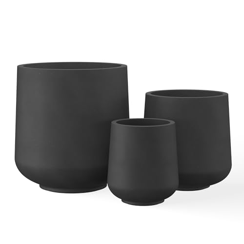 Kante Set of 3 Black Concrete Curved Planters 16.5" 13" 9.4" Dia - color: Burnished Black, size: Set of 3: 15.3" + 11.6" + 8.2" D