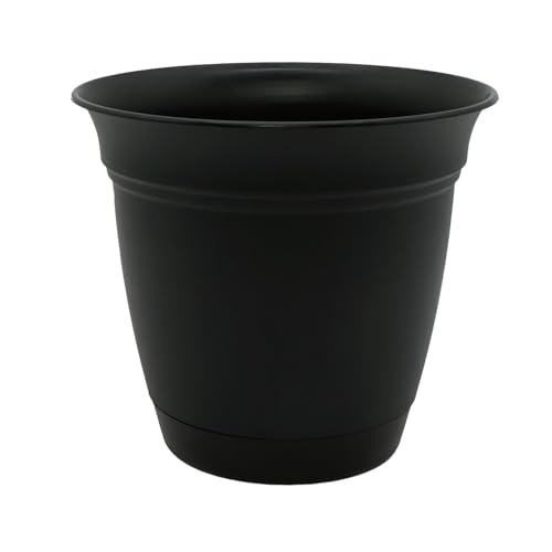 The HC Companies Eclipse Round Planter with Saucer - Outdoor & Indoor Plant Pot with Drainage Holes - Lightweight, UV-Resistant Plastic Pots for Plants, Flowers & Herbs (6" Black, Pack of 1) - color: Black, size: 6"