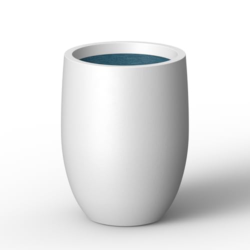 Kante Small Round Curved White Concrete Planter 9.1" Dia, Outdoor - color: White, size: 11.8 Inch Tall
