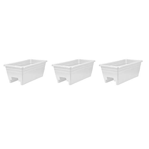 The HC Companies 24 Inch Heavy Duty Deck Rail Planter Boxes, White, 3-Pack
