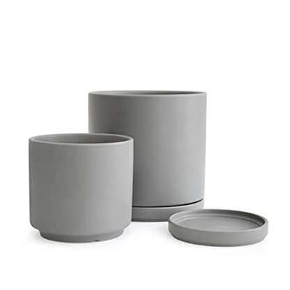 D'vine Dev 2-Pack Ceramic Pots with Saucers, 6/8 in, Grey, 94-G-M-3 - color: Gray, size: Medium