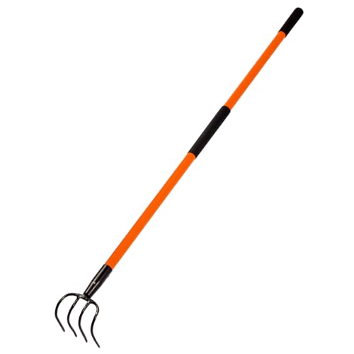 VNIMTI Cultivator for Gardening, 4 Tines Garden Cultivator with Fiberglass Handle, 58 Inches - size: 58 inches x 4.9 inches x 6.3 inches