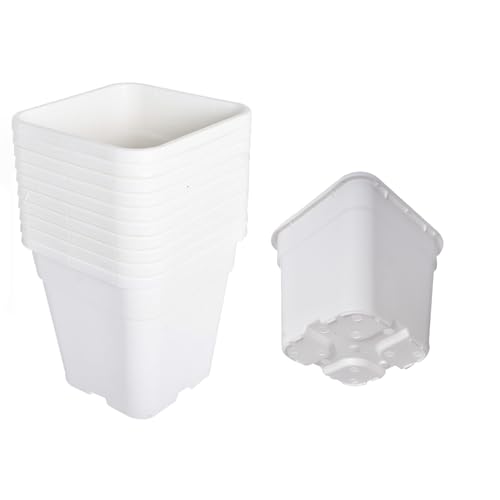 10 Pcs 1 Gallon White Square Nursery Pots with Drainage Holes - size: 1 Gallon