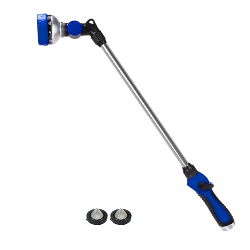 Watering Wand for Garden Hose, 24 Inch, Heavy Duty, 10 Spray Patterns, Thumb Control Hose Nozzle with 180° Pivoting Head, Ideal for Hanging Baskets, Plants and Shrubs - color: Blue
