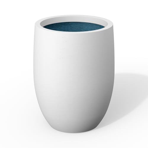 Kante Accent Round Curved White Concrete Planter 12.6" Dia, Outdoor - color: White, size: 16.5 Inch Tall