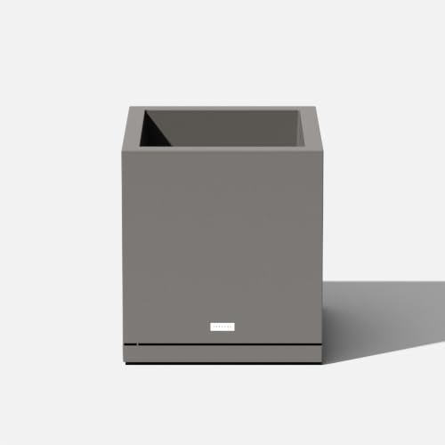 Veradek Block Series Cube Planter & Drip Tray - Square Outdoor Planter Set - color: Gray, size: Small - with saucer