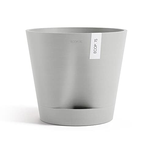 Ecopots Venice 2 Round Flower Planter with Water Reservoir, White Grey, 12" - color: White Grey, size: 16"