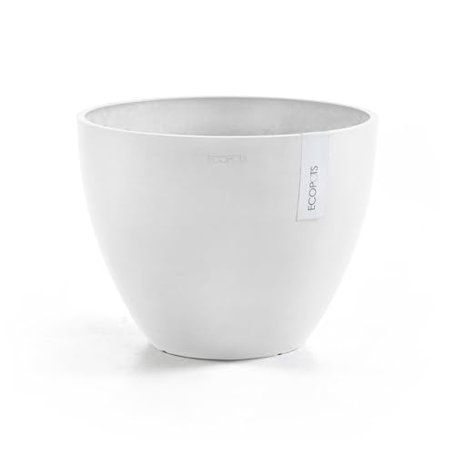 Ecopots Antwerp Durable Modern Round Indoor/Outdoor Recycled-Based Composite Flower Pot Planter, Pure White, 16" - color: Pure White, size: 16"