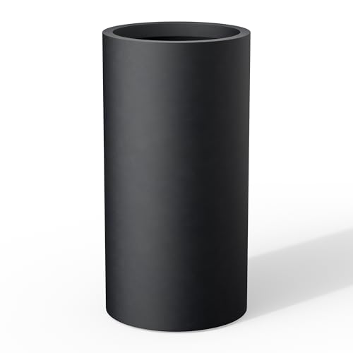 Kante Large Round Column Black Concrete Planter 27.8" Tall, Outdoor - color: Black, size: 27.8“h
