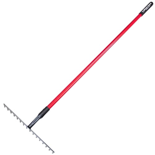 Bully Tools 7-Gauge 16-Tine Stone Rake, 66" Fiberglass Long Handle