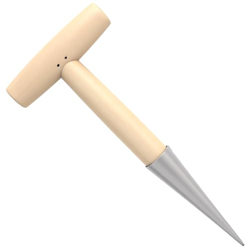 T-Shaped Garden Seed Dibber with Depth Measurements - Stainless Steel Bulb Planter Tool with Wooden Handle for Planting Seeds, Bulbs, Tulips, Daffodils & Flowers, Perfect Gardening Hole Digger
