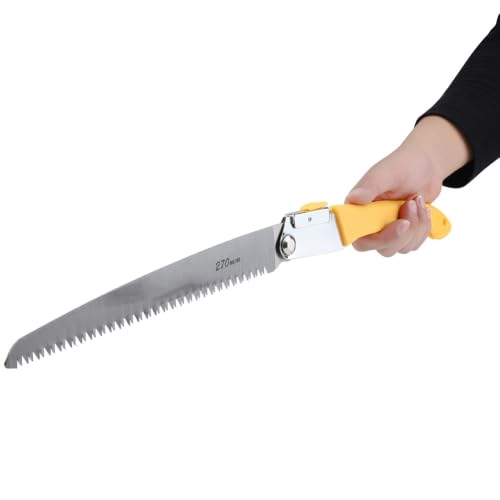 11.02 Inch Foldable Manganese Steel Pruning Saw, Yellow Non Slip Handle Hand Saw for Fruit Tree & Branch Trimming, Garden Landscaping Tool