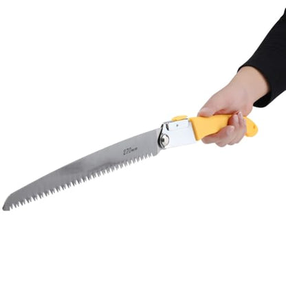 11.02 Inch Foldable Manganese Steel Pruning Saw, Yellow Non Slip Handle Hand Saw for Fruit Tree & Branch Trimming, Garden Landscaping Tool