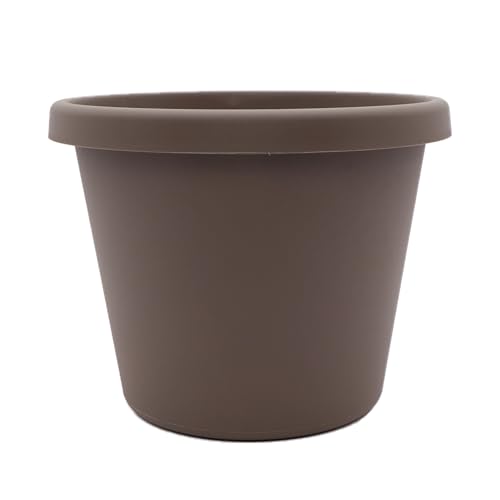 The HC Companies Prima Round Plastic Plant Pot w/Rolled Rim - Lightweight & UV Resistant Flower Pot for Herbs & More - Outdoor & Indoor Plant Pots w/Drainage (10 inch, Cappuccino, Pack of 1) - color: Cappuccino, size: 10", style: Pack of 1