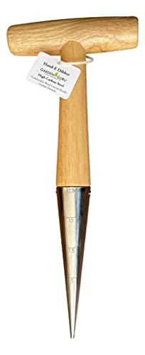 Garden Guru Steel Dibber Planter Tool for Planting Seeds & Bulbs - High Carbon Steel & Comfortable Wood Carved Handle - for Consistent Planting Flowers Tulips, Daffodils, Dahlias - size: 1 Pack