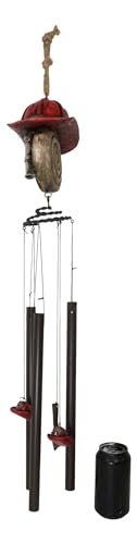 Ebros Gift Fire Fighter Axe Fireman Station Number 1 Hat with Coiled Water Hose Resonant Relaxing Wind Chime with Metal Tubes Patio Garden Accent 911 Emergency Civil Service Decorative