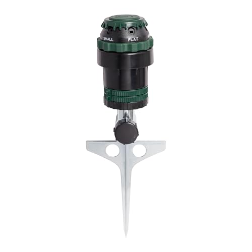 Orbit H2O-Six Gear-Drive Sprinkler on Metal T-Spike - Customizable Lawn Watering Coverage - Multi-Pattern Rotating Head with Adjustable Spray Range - Durable Outdoor Yard Irrigation Sprinkler - 58573
