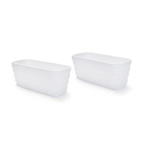 Step2 Wave Trough Planter, Large Planters for Outdoor Plants, Gardening and Flower Pot for Patio or Porch, Efficient Drainage, Durable Plastic, White, 2-Pack - color: White