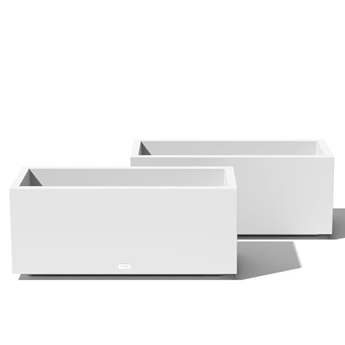 Veradek Block Series Long Box Planter - Rectangular Outdoor Planter - color: White, size: Large - 2 Pack