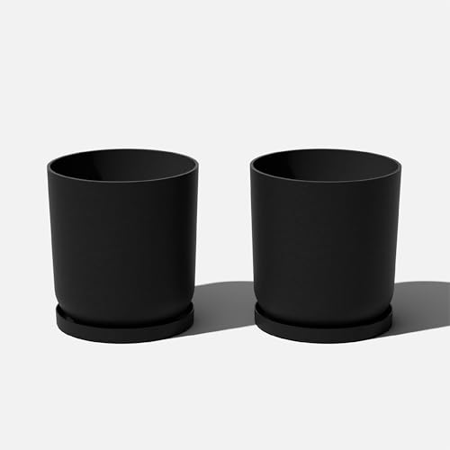 Veradek Mason Series Lima Planter & Drip Tray - Large Round Outdoor Planter - color: Black, size: 20 inches - 2 Pack with Saucers