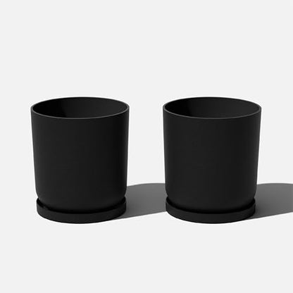 Veradek Mason Series Lima Planter & Drip Tray - Large Round Outdoor Planter - color: Black, size: 20 inches - 2 Pack with Saucers