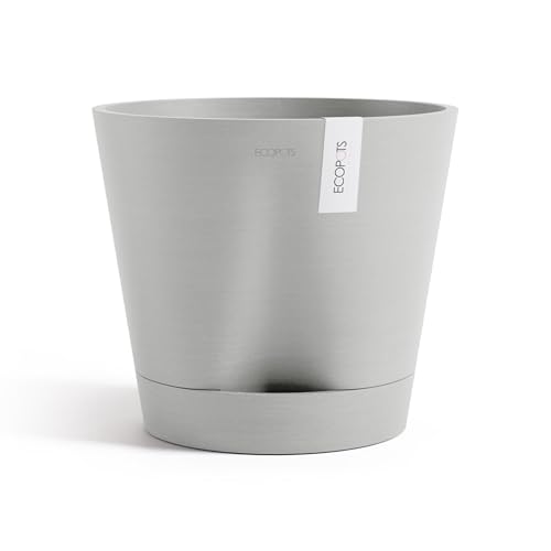 Ecopots Venice 2 Round Flower Planter with Water Reservoir, White Grey, 8" - color: White Grey, size: 12"