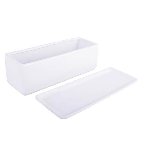 Vencer 12 Inch Rectangular Modern Minimalist Ceramic Succulent Planter Pot - Window Box with Saucer,Office Desktop Potted Stand,White,VF-0135 - color: White, size: 12 Inch