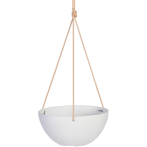 Root & Vessel Self Watering Hanging Planter for Indoor or Outdoor Plants, Unique Marbled Hanging Basket Made of Eco-Friendly Blend of Stone & Plastic, White, 12" - color: White, size: 12"