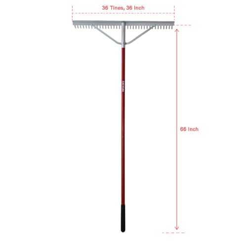 KYLIN Aluminum Landscape Rake 36 Inch/36 Tines with 66 Inch Extra-Long Handle, Versatile Rake for Lawn Care,Loosening Soil, Weeding, Leveling Gravel, Beach Sand - Lighweight & Rust Proof