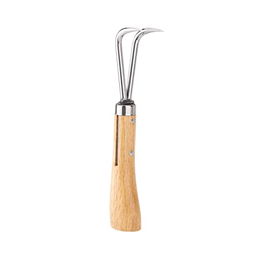 Nisaku NJP956 Nekaki Nihondume Handheld Double Claw Cultivator, Japanese Stainless Steel Tine Length 1.5-Inch, 5.5-Inch Polished Wood Handle - style: Double Claw