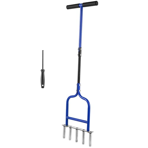 Lawn Coring Aerator, Stainless Steel 5 Corer Plug Aerator Tool with Soft Rubber Grip, Manual Grass Aerating Tool, Garden Tool & Cleaning Hand Tool for Loosening Soil and Improving Lawn Health.