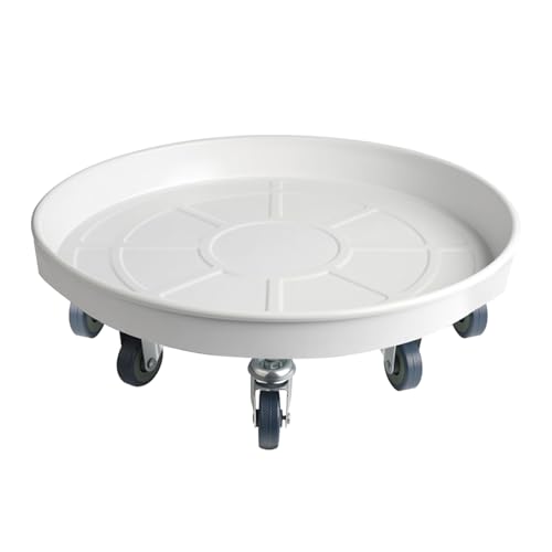 20 Inch Heavy Duty Plant Stand on Wheels, Round Plant Caddy with Wheels for Indoor & Outdoor Use, Metal Rolling Tray for Potted and Small Furniture, White - color: White