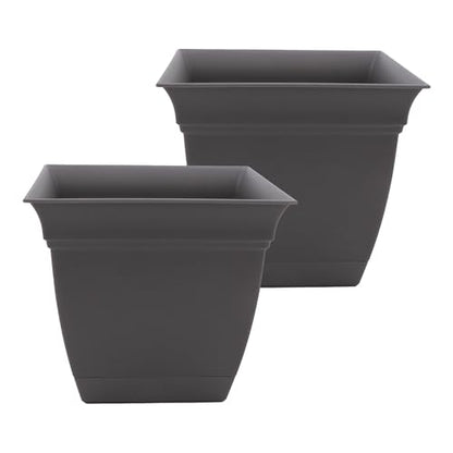 The HC Companies Eclipse Square Planter Pot, 10 Inch, Warm Gray, 2-Pack - color: Warm Gray, size: 10", style: Pack of 2