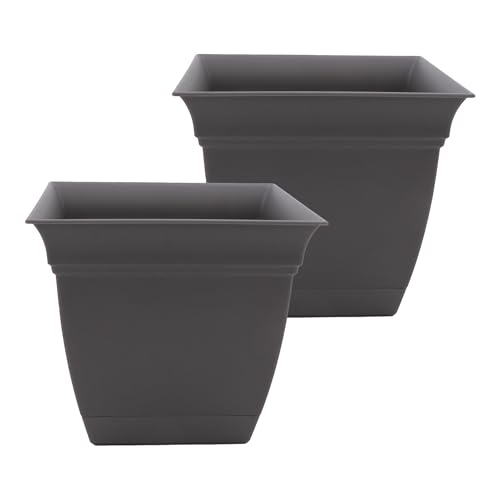The HC Companies Eclipse Square Planter Pot, 10 Inch, Warm Gray, 2-Pack - color: Warm Gray, size: 10", style: Pack of 2