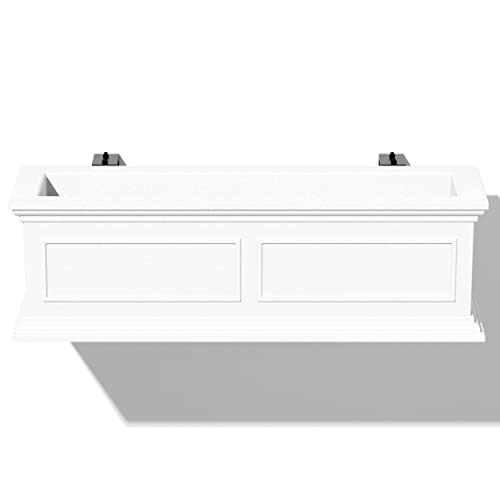 Veradek Brixton Series Plastic Railing Planter - Rectangular Planter for Outdoor Deck/Balcony | Crack-Resistant with Adjustable Rail Attachment | Classic Estate Design for Herbs, Succulents, Flowers - color: White, size: 11"H x 11"W x 36"L - 1 Pack
