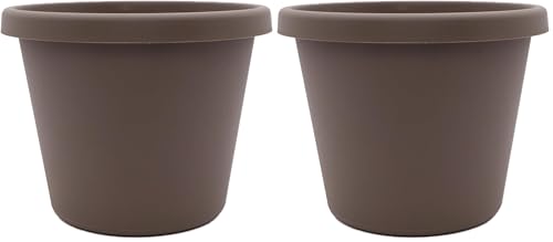 The HC Companies 10 Inch Round Prima Planter - Plastic Plant Pot with Rolled Rim for Indoor Outdoor Plants Flowers Herbs, Cappuccino (Pack of 2) - color: Cappuccino, size: 10" (Pack of 2), style: Pack of 1